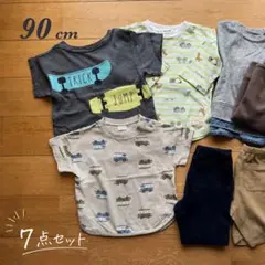 【90cm】男の子 まとめ売り 子供服 7点セット 保育園着 恐竜 車柄 美品のサムネイル