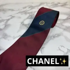 CHANEL ネクタイ　ココマーク　レッド　ネイビー　ゴールド　ワンポイント　赤