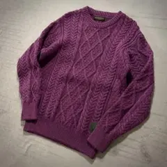 超美品 HUNTING WORLD アイルランド製 ケーブルニット 紫 L