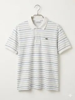 【LACOSTE】ラコステ ボーダー柄 半袖 ポロシャツ 鹿の子 白系 サイズ5