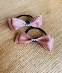 ピンクリボンパールヘアゴム2個セット