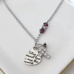 シルバーカラー チャーム付きネックレス クロス　パープル