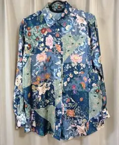 ZARA サテン フラワーパターン 長袖シャツ