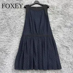 美品✨フォクシー レースフレアドレスワンピース Aライン ミッドナイト 38