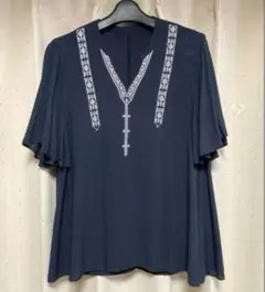 AZUL BY MOUSSY ネイビー 刺繍入り フレアスリーブシャツのサムネイル