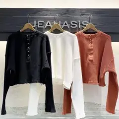 ジーナシスJEANASIS 2WAYワッフルクラッシュプルオーバー　ブラック