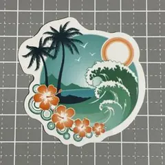 【Y-9】防水ステッカー ハワイ Hawaii ビーチ ハイビスカス ヤシの木