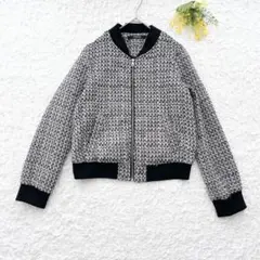 ペンドラ　ツイードブルゾンジャケット　M 黒　羽織　ライトアウター　薄手　春