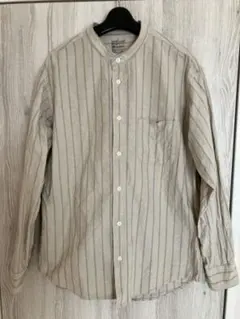 MUJI 無印良品スタンドカラーストライプシャツ ベージュ　L