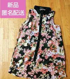 新品 ノースリーブシャツ シースルー 花柄 黒 M シフォンチュニック