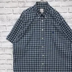 ブルックスブラザーズ半袖シャツ！グリーン チェックロゴ刺繍XL 0723