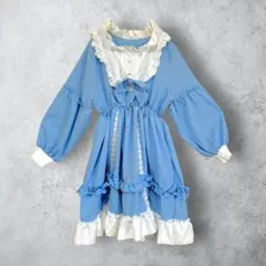 【ロリータ　ゴスロリファッション】　ドレス　ワンピース　白雪姫風　ブルー