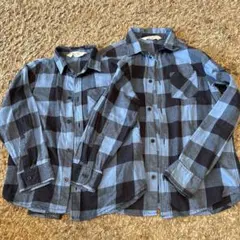 H&M 長袖シャツ　チェック　ブルー　セット　120 140