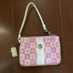 【COACH】コーチ　シグネチャー柄　レザー　ピンク ポーチ