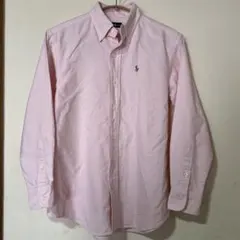 ポロ刺繍入りピンク長袖シャツ