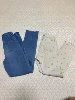キッズ ロングパンツ 2点セット デニム 花柄