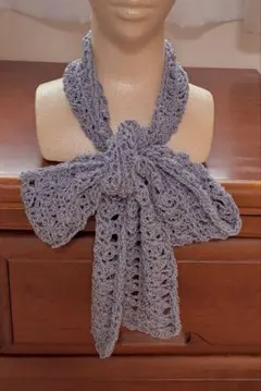 ハンドメイド　細マフラー　かぎ針編み　お花模様　ストール　細いマフラー　首元