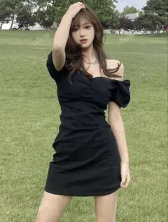 SHEIN オフショル　ミニワンピース　黒　ホカンス　セクシー　タイト　ブラック