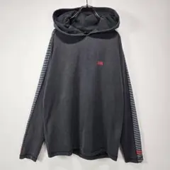 ヘリーハンセン　フード付き　長袖　Tシャツ　ロンT　M　ライン　刺繍　ロゴ　古着