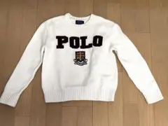 ラルフローレン 現行QRタグ クルーネックコットンニットセーターホワイト　キッズ