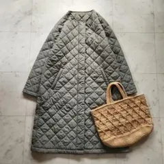 美品 ビームス キルティングコート 中綿 ノーカラー ゆったりめ カーキ