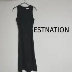 美品試着のみエストネーション紺ネイビー タックロングワンピース
