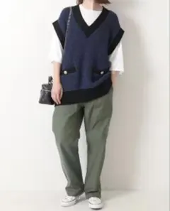 Spick & Span ツイードニットベスト　ネイビー　美品