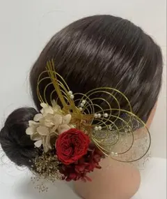 839.成人式　卒業式　水引髪飾り　プリザーブドフラワー