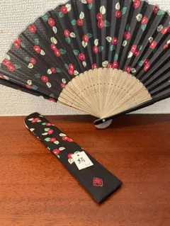正絹 扇子 椿柄 ケース付き