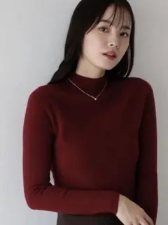 【美品】BLUEEAST ウール混ベーシックハイネックニット ボルドー