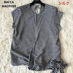 美品　BACCA MACPHEE シルク混　ギンガムチェックバックリボンブラウス