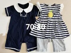 最終値下70＆80★夏物2点まとめ売りセット★丸襟 セーラー ロンパース 女の子