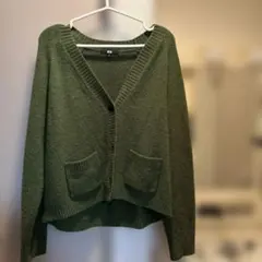 UNIQLO スフレヤーンショートカーディガン 長袖 緑
