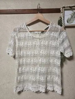 ZARA BASIC アイボリー レース 半袖トップス