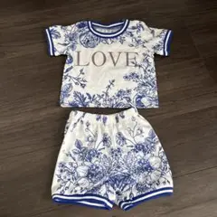フラワープリント LOVE Tシャツ ショートパンツセット