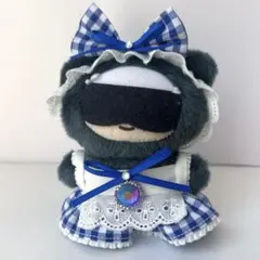 10-12cm ぬい服 メイド服風 ワンピ＆ヘッドドレス 青白ギンガム 自立可能