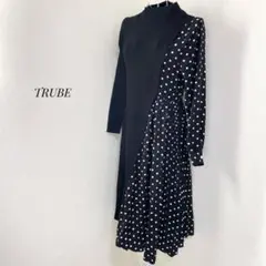【TRUBE】ドットプリーツシャツ×リブニットドッキングワンピース　ap1507