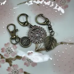 歯車と時計デザインのキーホルダー（3個セット）0012