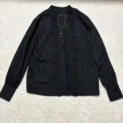 レイビームス　長袖ブラウス　ピンタック　ギャザー入り　ブラック