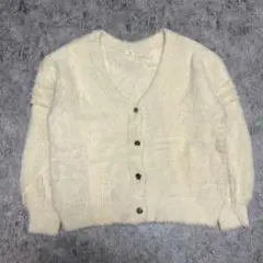 ふわふわシャギーニットカーディガン M アイボリー Vネック