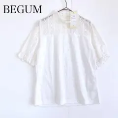 美品 タグ付き レース切り替え半袖トップス (L) 半袖 ホワイト カジュアル