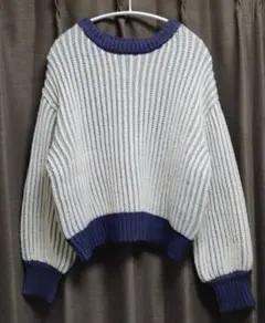 BEAMS HEART　衿配色ストライプ柄ニット