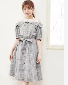 INGNI チェック柄オフショルダーワンピース