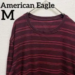 アメリカンイーグル【M】カットソー クルーネック 長袖 ボーダー ボルドー