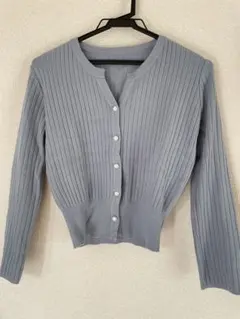 ブルー カーディガン パールボタン vネック