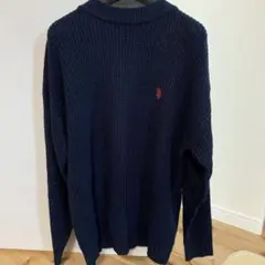 クルーラグランニット　ダブルホースマン刺繍