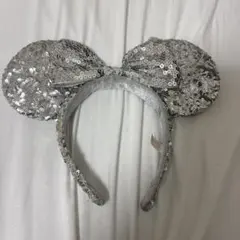 シルバー スパンコール ミッキーマウス耳カチューシャ
