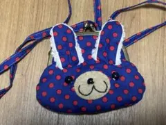 ウサギ型コインケース ネイビー水玉　がま口