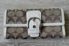 美品 COACH コーチ ソーホー ロゴ柄 長財布 キャンバス イエロー 黄 