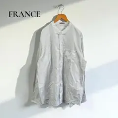 ✽フランス ブラウス【L】シャツオー バンドカラー カジュアル グレーd153